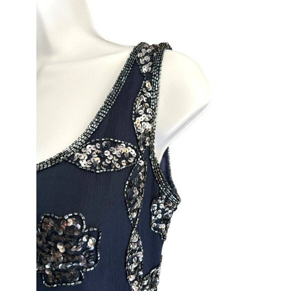Scala Navy Silver Sequin Beaded Full Length Special Occasion Dress Sz M Prom NWT - Picture 5 of 12